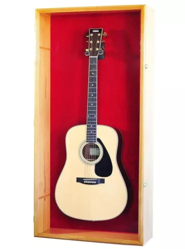Acoustic Guitar Display Case 8" Deep Large Oak Wood Cabinet Electric Rack 48" H