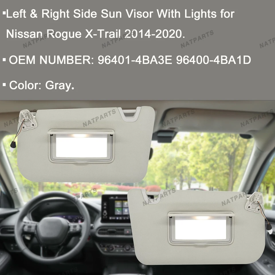 Par de parasol gris con luz para Nissan Rogue X-Trail 2014-2020 96401-4BA3E Foto 2 de 4