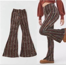 Urban Outfitters XS Fall Colored Striped Velvet High Waisted Bell Bottom Pants