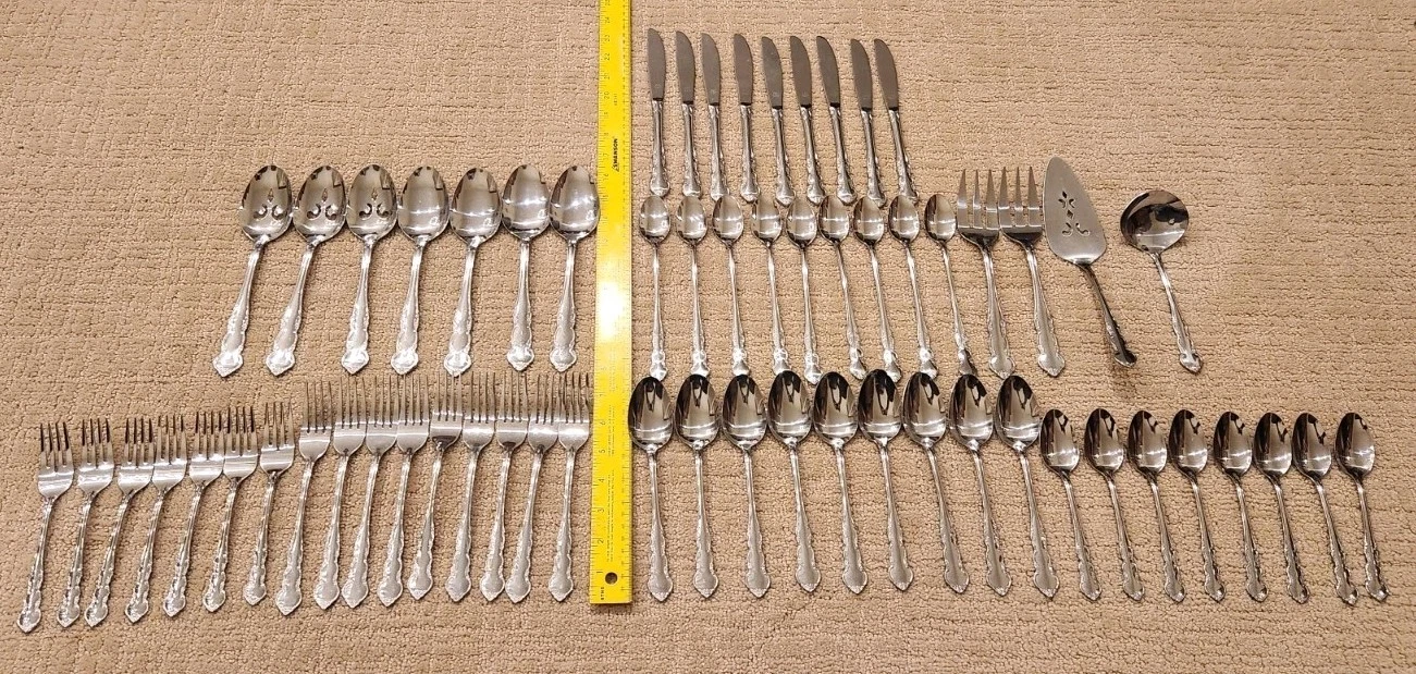 Ecko Eterna Keepsake Stainless Flatware 62 Pcs Flower Pattern Korea (#78)
