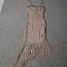 Wild Fable Brown Zebra Mesh Asymmetrical Midi Dress S Ruffle Y2K Fairy Grunge