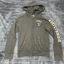 Abercrombie Kids XL Charcoal Gray Zip Up Hoodie Muscle Fit 1892 Sleeve Logo