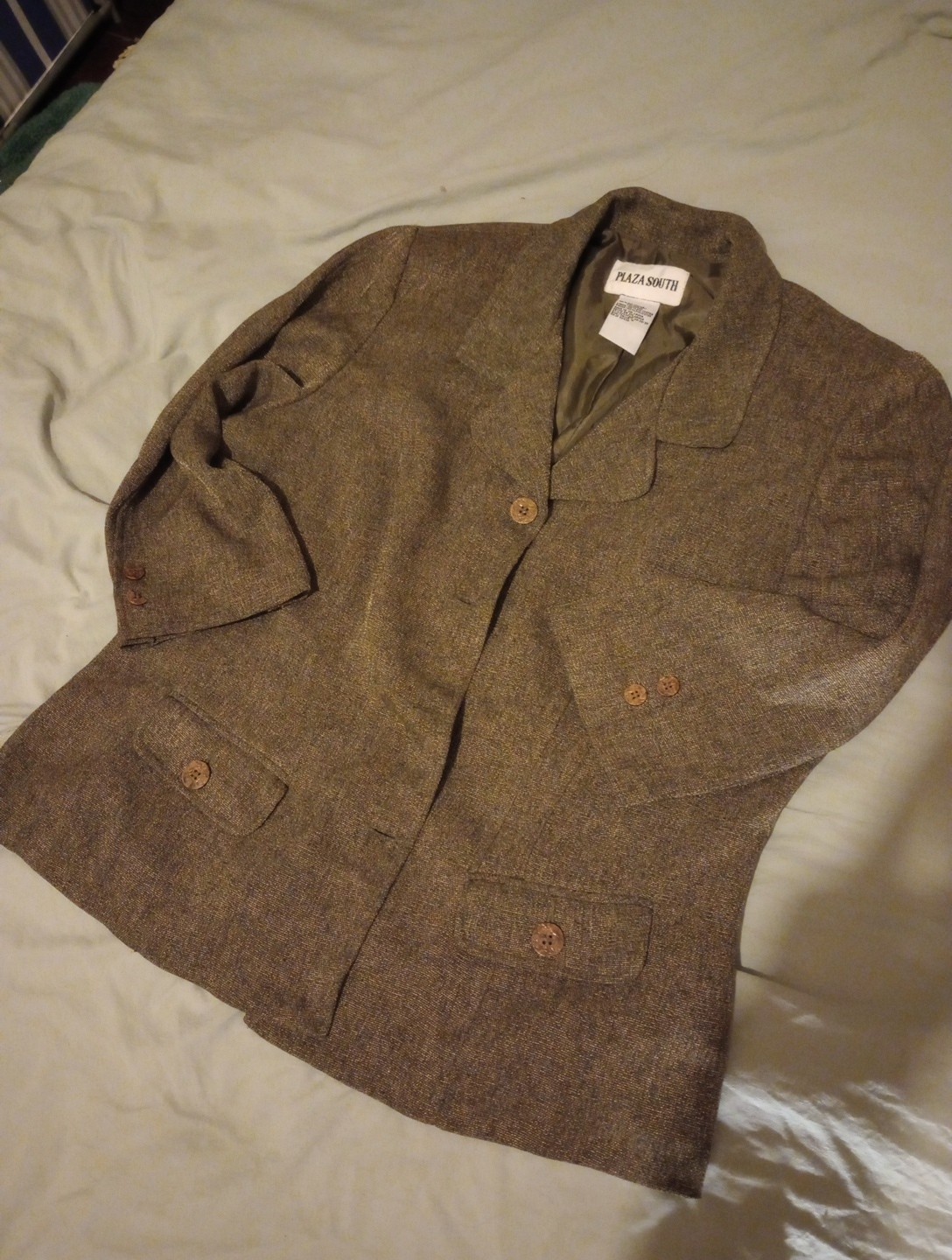 Plaza South Vintage Brown 3/4 Sleeve Blazer Women's Size 10 Button Front Career