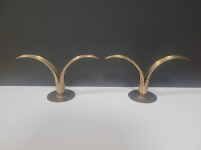 Vintage Pair of 2 Sweden Lily Brass Bjork Candle Holders - MCM