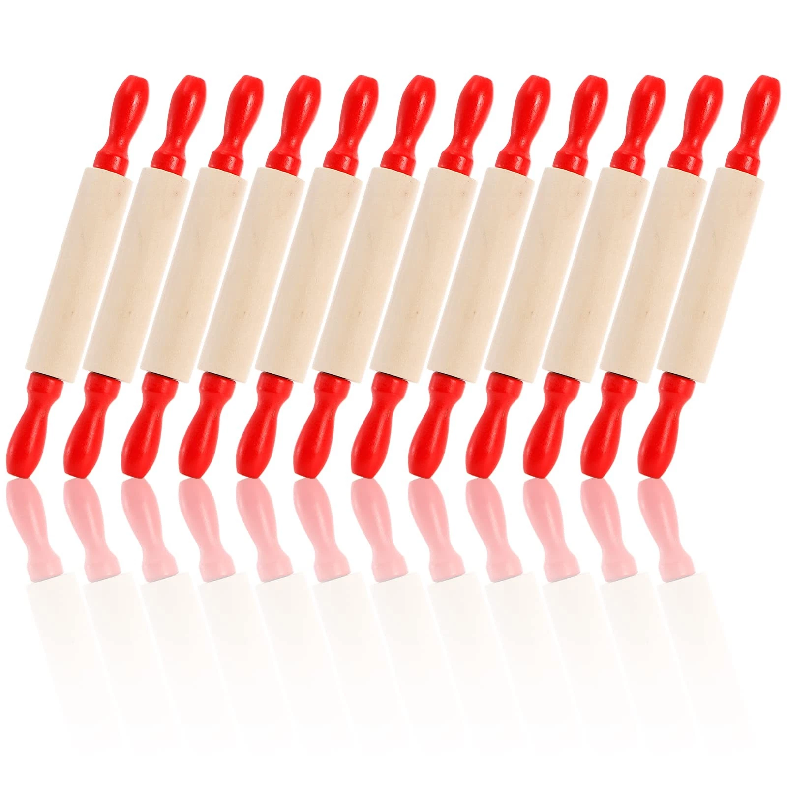 Set of 12 Mini Rolling Pin, 8 Inch Wood Dough Roller for Baking with Red Hand...