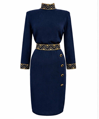 Vintage St John by Marie Black Knit Dress Gold Trim Removable Belt Sz 6