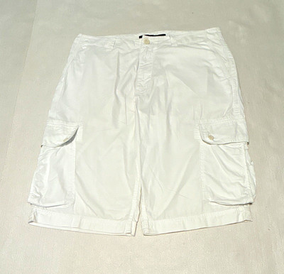 Sean John Men's White Solid Cotton Canvas Cargo Shorts Zip Button Pockets