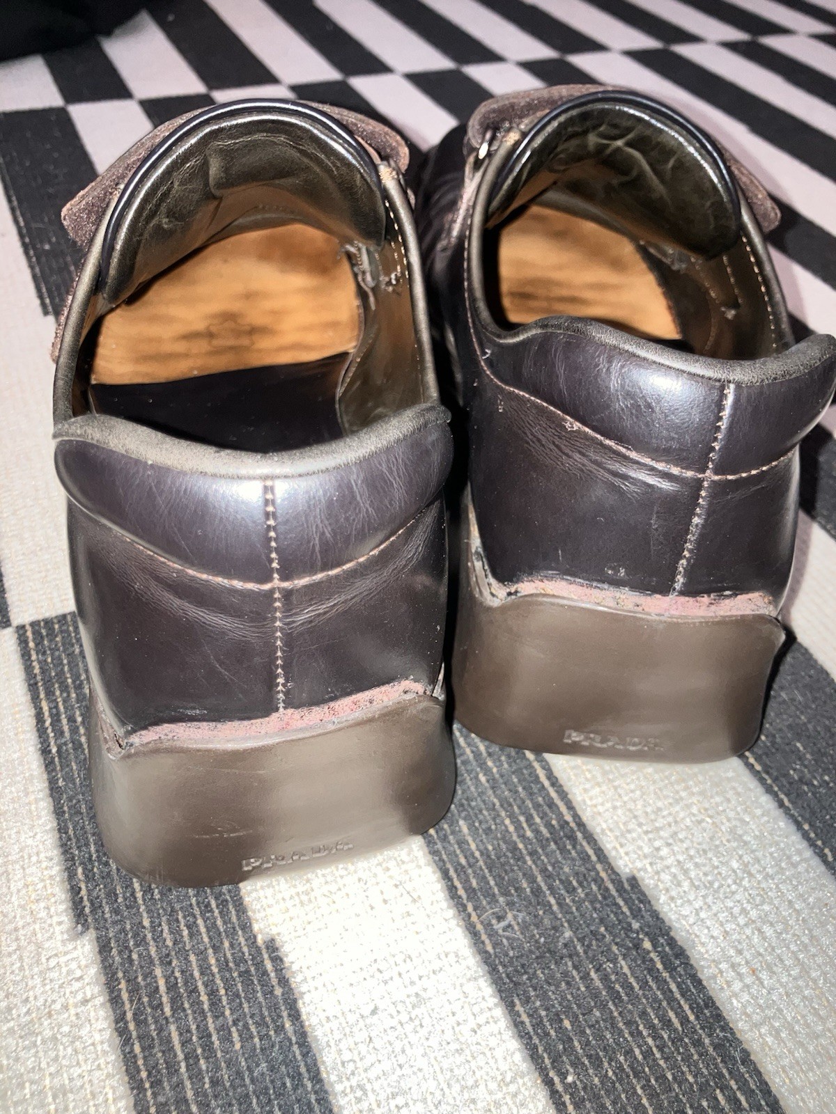 PRADA Brown Leather Hook & Loop Round Toe Men's C… - image 3