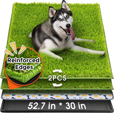 Dog Grass Pad with Tray Large, 52.7''X30'', 2 Reusable Artificial Turf for Dogs Po