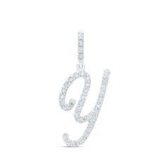 0.14CTW Natural Diamond 1.81g Sterling Silver Initial "Y" Pendant Letter Charm