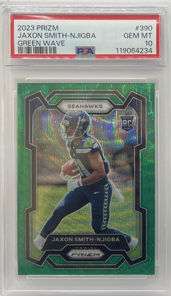 2023 Panini Prizm - Rookies Jaxon Smith-Njigba #390 Green Wave Prizm (RC) PSA 10