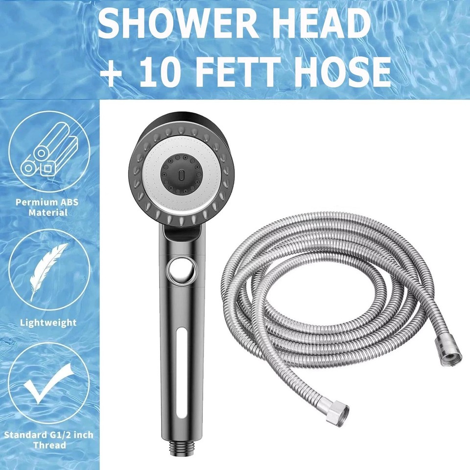 High Pressure Shower Head 3 Settings Handheld Shower Heads Spray With 5 ...
