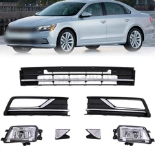 For 2016-2019 Passat Front Bumper Lower Grille Fog Light w/ Bezel Reflector 7PCS