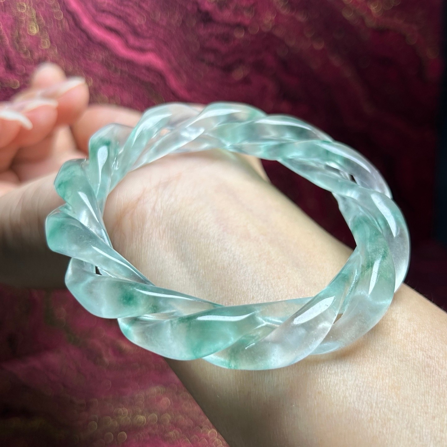 Real Natural high Ice Burmese Green Jade jadeite Bracelets bangle 53MM
