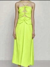 Farm Rio $195 Beautiful Lime Ruffed Cut Out Midi Dress L Resort Party 