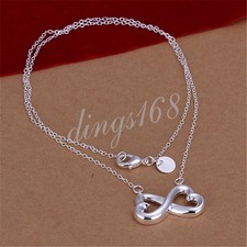 925 Sterling Silver Tarnish-Resist Necklace Double Heart INFINITY Pendant T348