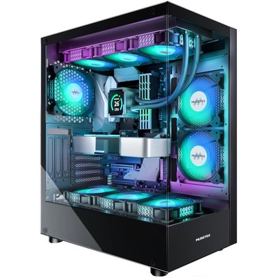 PC-Gehäuse ATX Midi-Tower Schwarz Glas PWM ARGB Lüfter Gaming Computer
