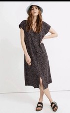 EUC Madewell Black Floral Button Midi Dress V-Neck Short Cap Sleeve Pockets XL