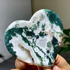 112G Natural agate water grass quartz crystal Carving heart-shaped therapy