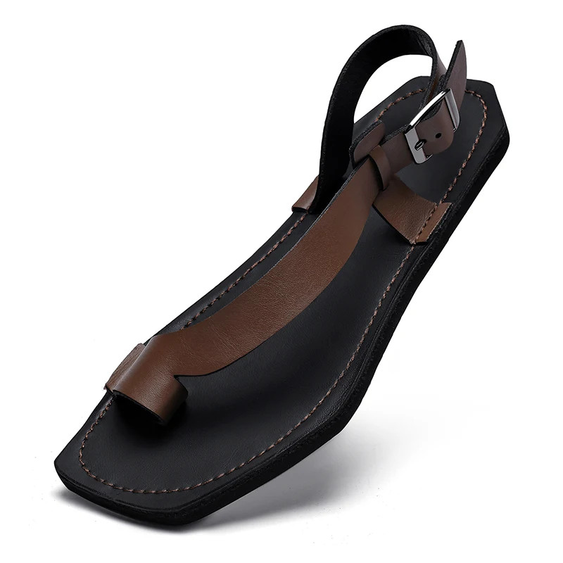 Sandalias de lazo minimalistas con puntera suela suave correa ajustable zapatillas informales para hombre