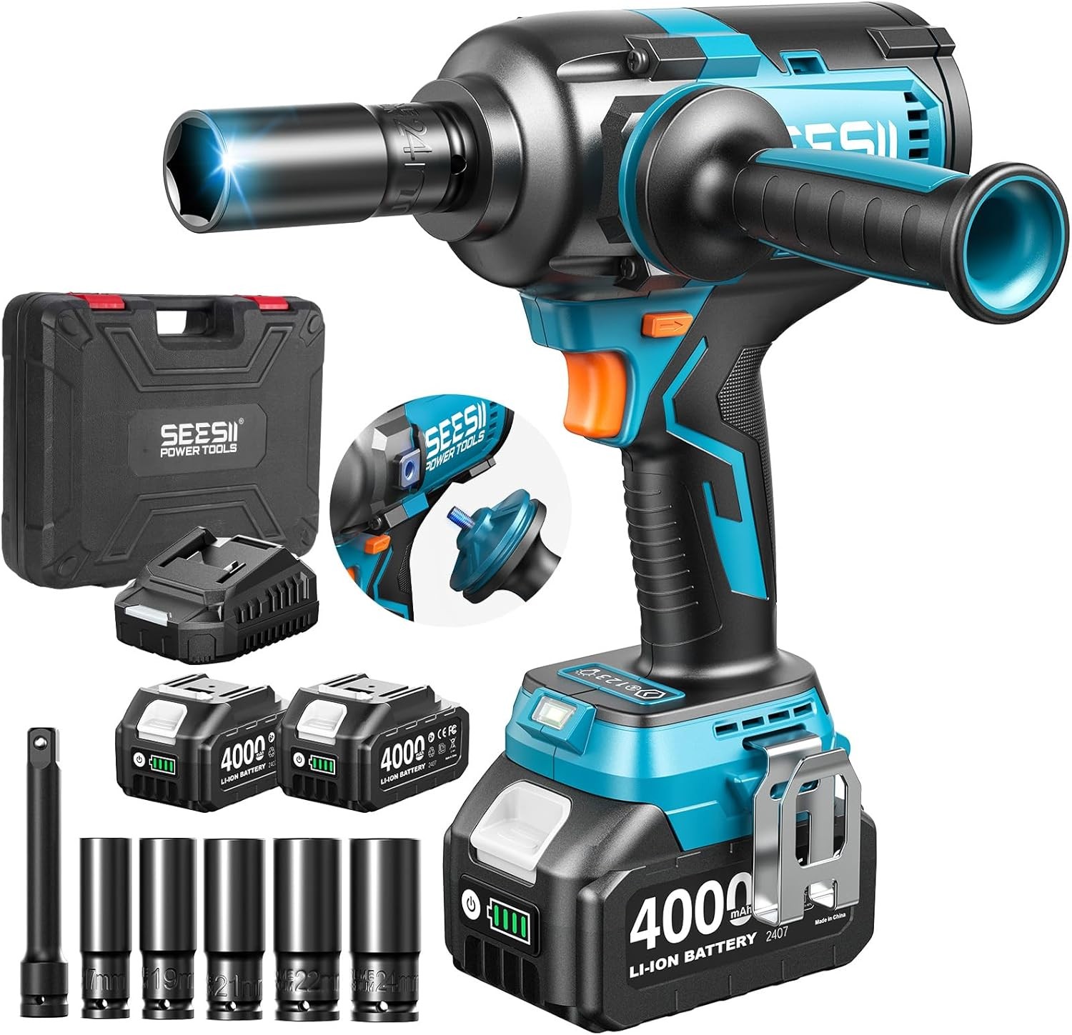 1200Nm Cordless Impact Wrench High Torque 1/2inch Battery Brushless Impact Gun