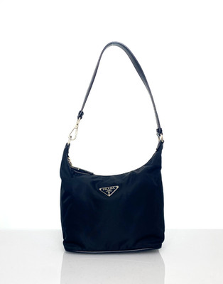 Vintage Prada Small Black Nylon Hobo Bag Shoulder Strap Hook