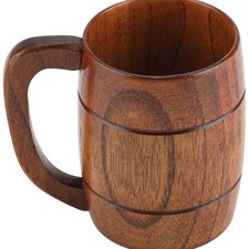 Holz Bierkrug Vintage Naturholz Becher mit Griff f&uuml;r Getr&auml;nke Erwachsene