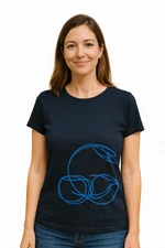 Womens Navy Blue Acme Circle Design Short Sleeve T-shirt Size XS