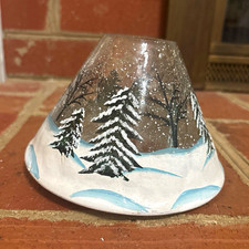 Glass Votive/Tea Light Candle Holder, Clear Winter Snowy Landscape Trees