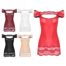 Women Lingerie Slim-Fit Dress Off-Shoulder Sleepwear Bodycon Mini Dress Glossy