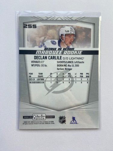 Declan Carlile - Marquee Rookie RC #255 - 2024-25 O-Pee-Chee Platinum Hockey - Bild 2 von 2