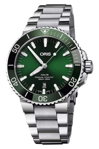 Oris Aquis Automatic Steel Green Dial Date Divers Mens Watch 733 7730 4157-MB