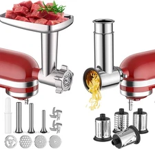 Meat Grinder & Stainless Steel Slicer Shredder Attachment for KitchenAid Stand