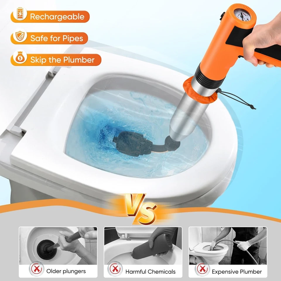 Eliminador de zuecos de drenaje de serpiente de inodoro eléctrico de alta presión, sin salpicaduras Foto 4 de 4