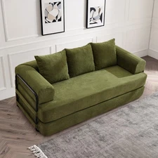 Chenille Convertible Sleeper Sofa Bed with Removable Pillows for Living Room