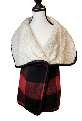 Love Tree Vest Womens Small Red Black Buffalo Plaid Sherpa Faux Fur Lined Zip