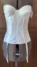 NWT Satin Carnival Strapless Lace Bustier Corset W/ Garters 34D White/Ivory