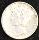 1942 ALMOST UNCIRCULATED Mercury Dime, 90% Silver, PHOTO IS LIGHTER THAN COIN