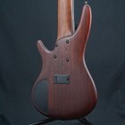 Ibanez SR506-BM used w/soft case, back view of guitar with dark wood fretboard and silver hardware.