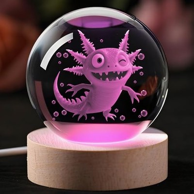 Axolotl 3D Crystal Ball Night Light, 2.36 inch, Axolotl Gifts Axolotl - 2.36''
