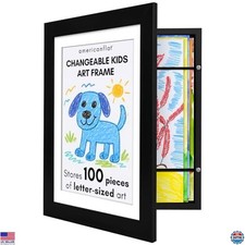 Kids Artwork Frame Changeable Black - Magnetic Door Holds 100 Art Pieces -
