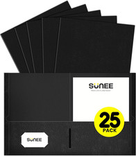 Folders with Pockets 25 Pack, Black , 2 Pocket Folders Fit Letter Size Paper, Pa