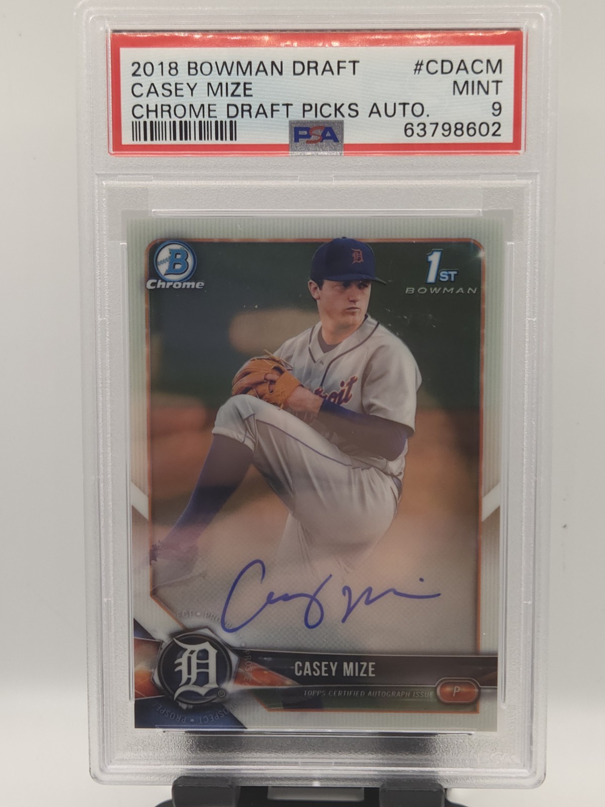2018 Bowman Draft Casey Mize 1st Bowman Chrome Draft Pick Auto #CDA-CM PSA 9...