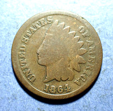 1864-L Pointed Bust Bronze Indian Cent  Good  Boldly Repunched Date