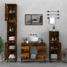 3 Piece Bathroom Furniture Set Smoked Oak Engineered Wood Q2W6