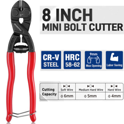 WORKPRO 8-inch Mini Bolt Cutter with Recess and Spring CR-V Steel Blade w/Grip