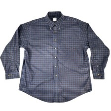 Brooks Brothers Button Down Shirt Men 16r XL Blue Check 100% Cotton Made in USA