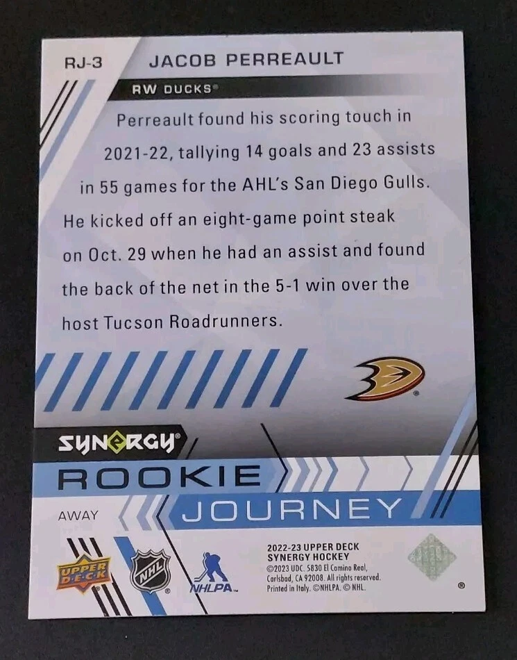 2022-23 Upper Deck Synergy Jacob Perreault Rookie Journey Away Card #RJ3. /699 - Image 2 of 3