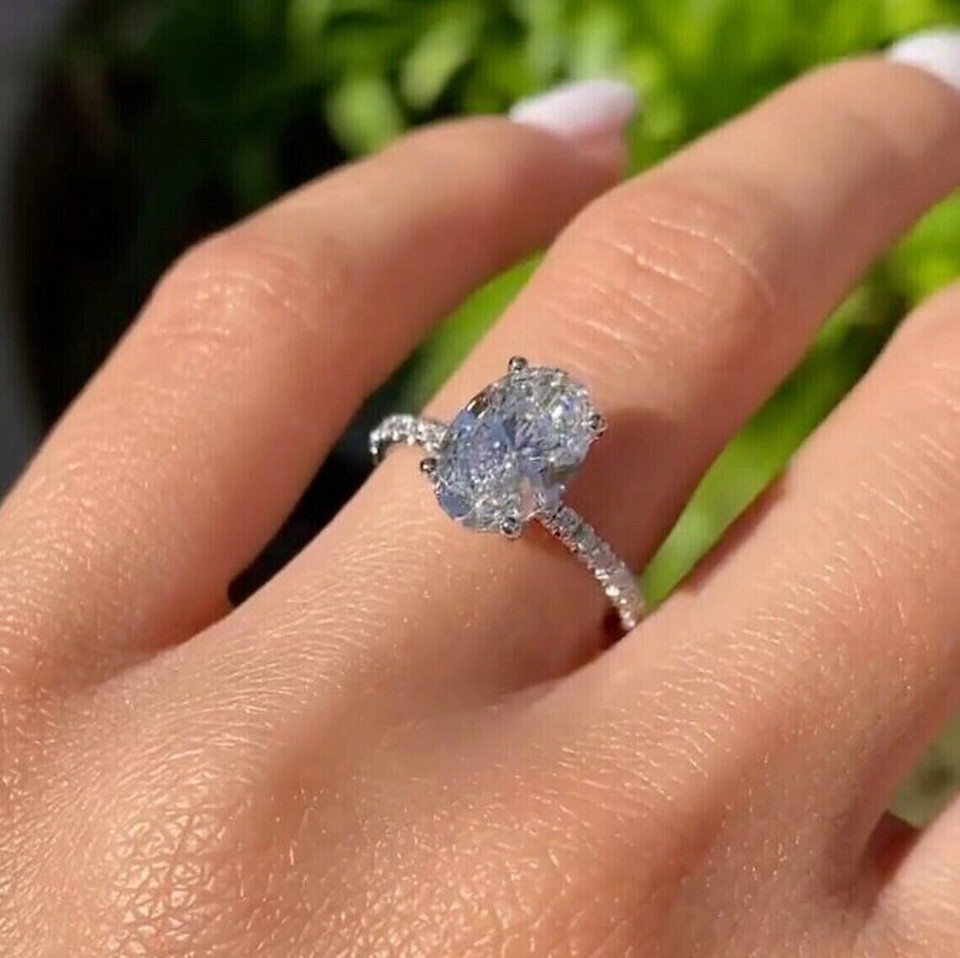 3Ct OvalCut Moissanite Solitaire Engagement Ring 14K White Gold Plated