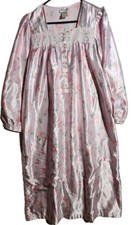 Vintage Character Pink Silk full-length Nightgown Small Silky Floral Pullover
